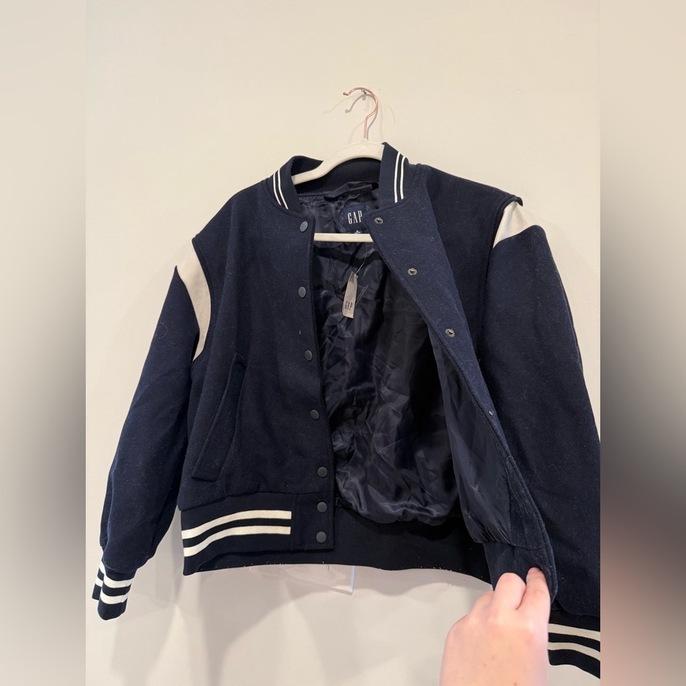 GAP Navy and White Varsity Jacket